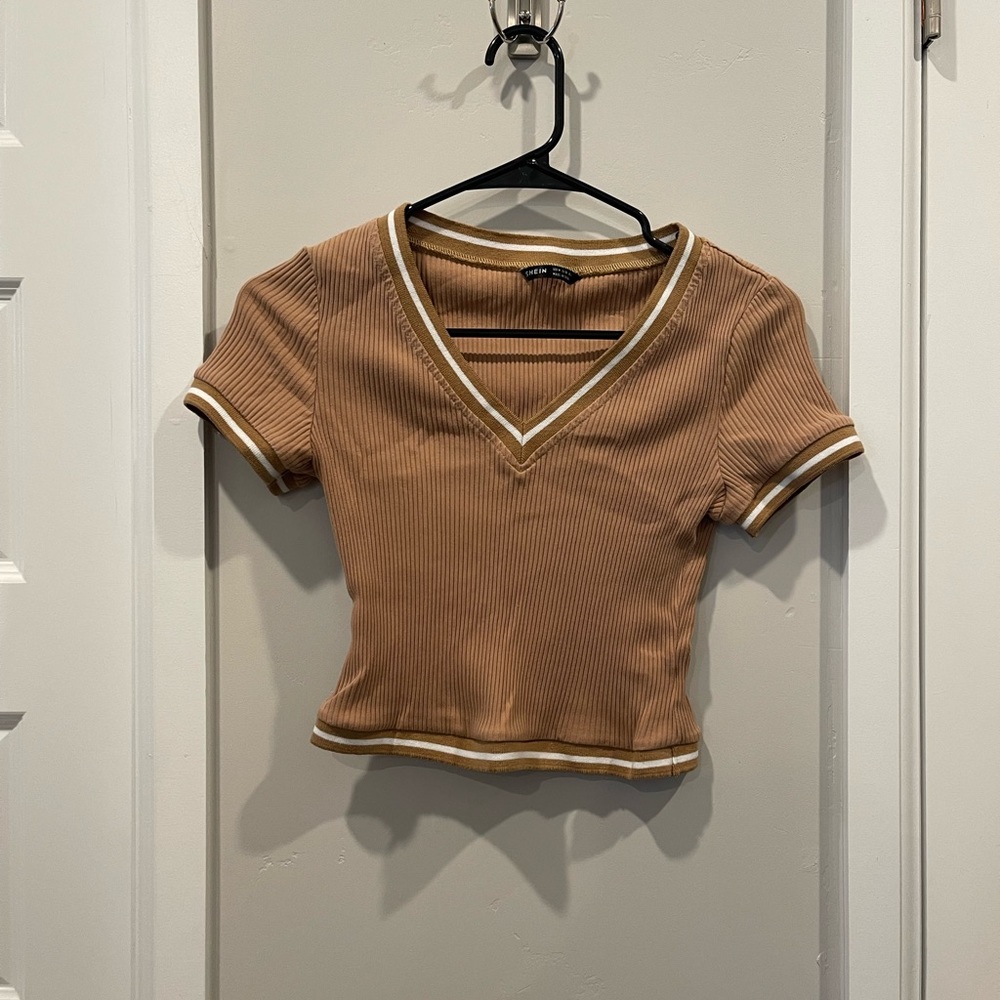 SHEIN tan v-neck crop top size small